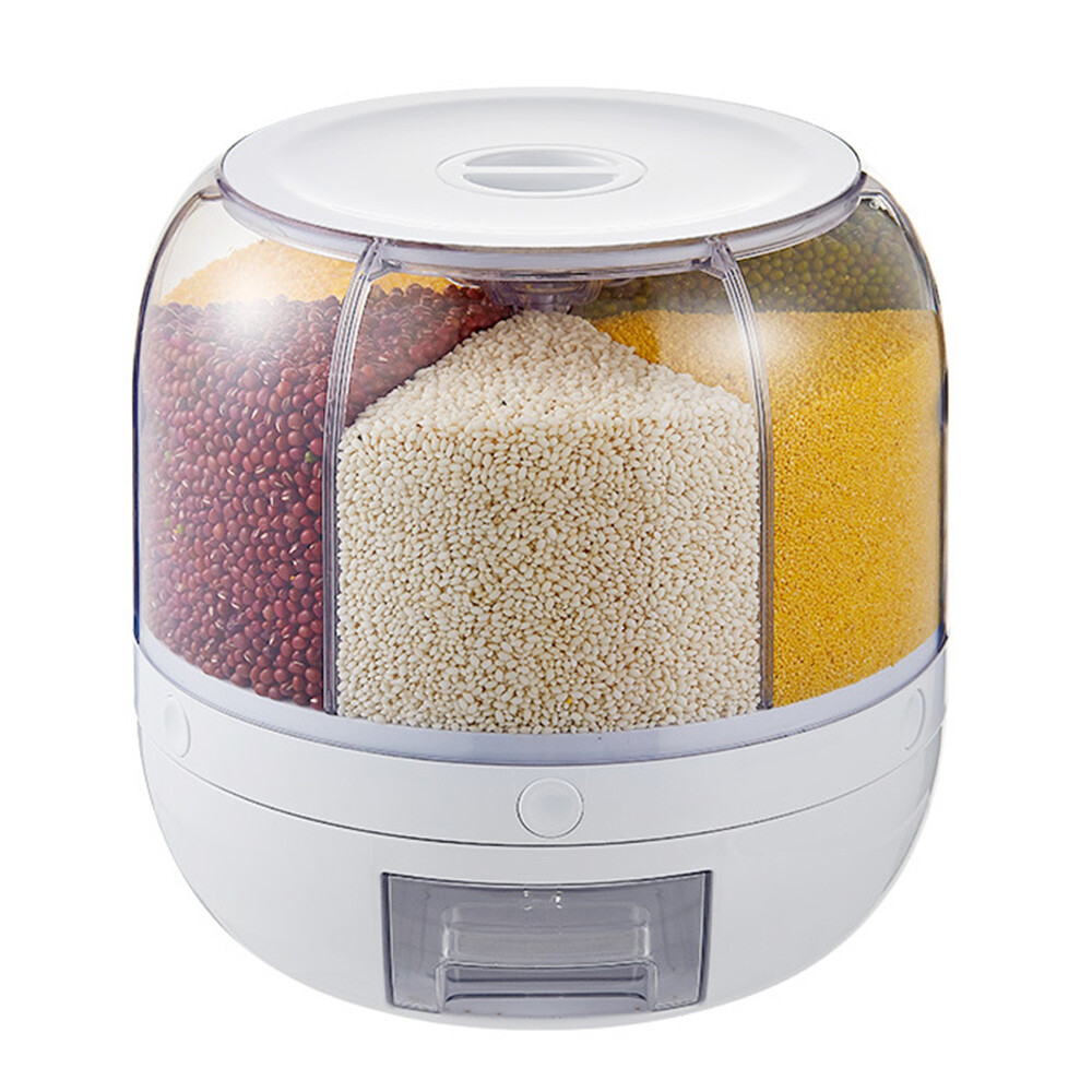 Rice Dispenser Dry Grain Food Storage Container Tank 6-Grid Rotating for Kitchen
