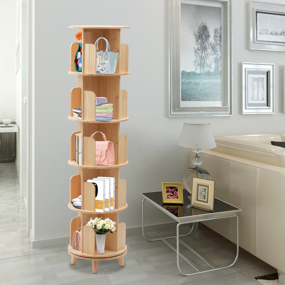 5-Tier Rotating Bookshelf - 360° Spinning Bookcase with Storage Display Rack