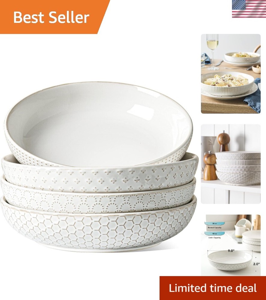 Pasta Bowls 42oz, Large Salad Bowl, Ceramic Embossment Stoneware Serving Plat...