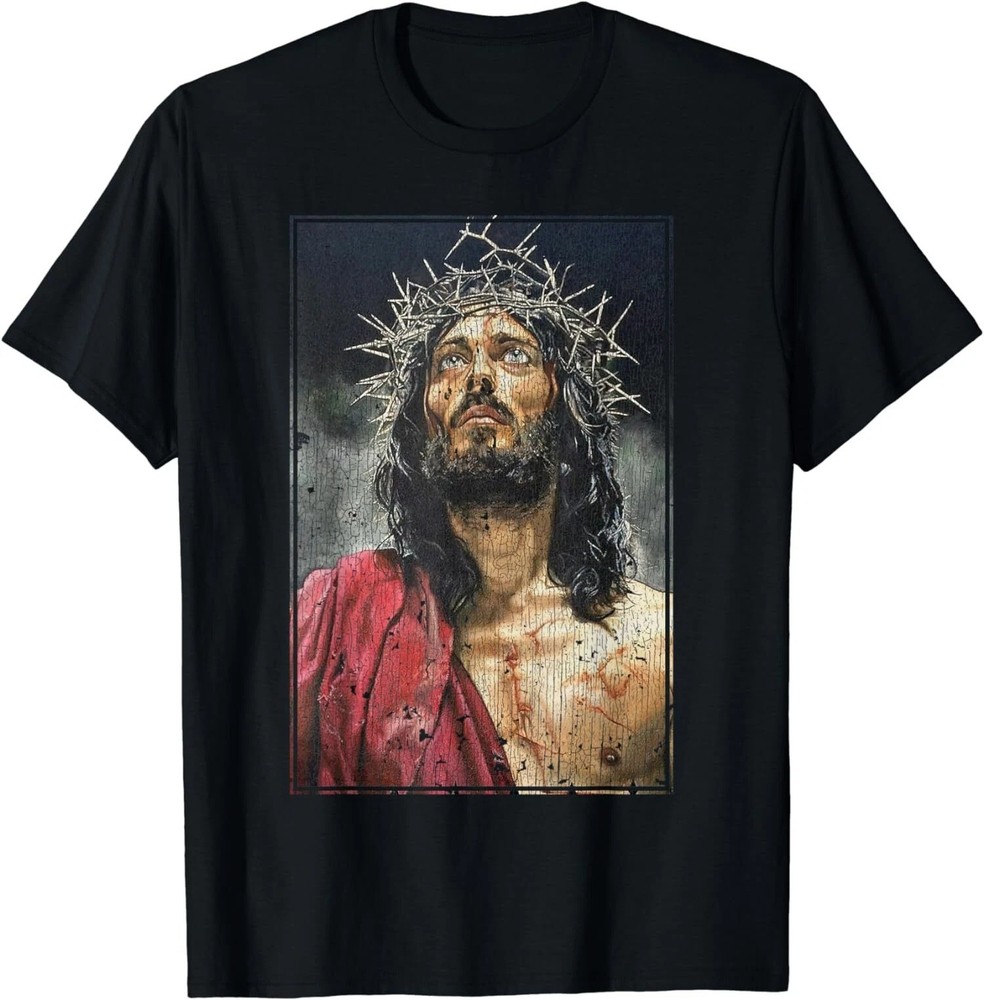 Vintage Face Of Jesus On A Cross With Crown Of Thorns T-Shirt