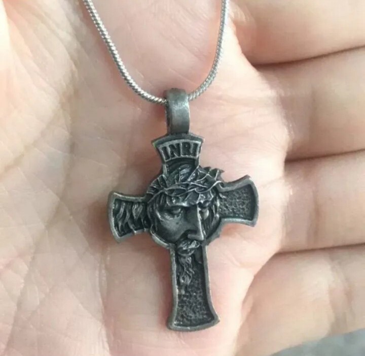 Men Women Chain Pendant Necklace Cross Stainless Steel Chain Crucifix Jesus Face