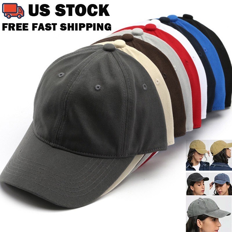 Baseball Cap Washed Cotton Adjustable Hat Polo Style Solid Plain Blank Unisex