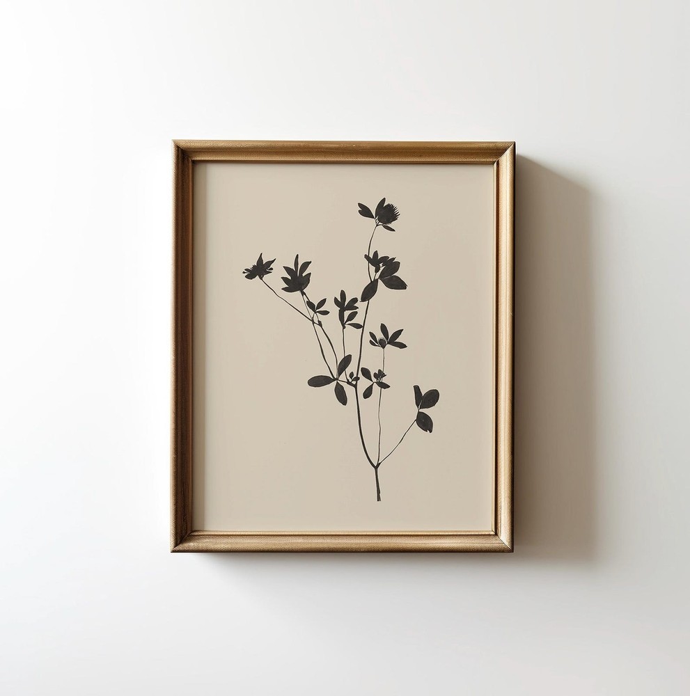 Minimalist Floral Sketch Wall Art Vintage Neutral Botanical Painting Cottage