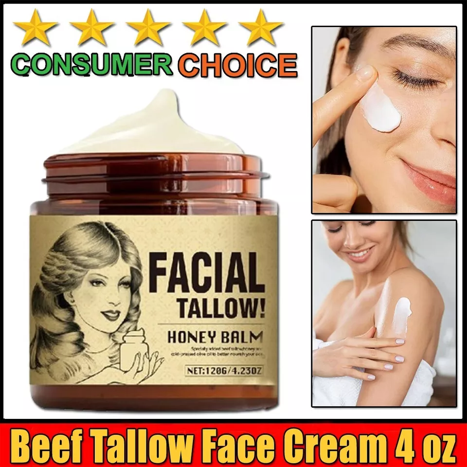 Beef Tallow for Skin, Beef Tallow and Honey Balm, All-Natural Moisturizer 4 oz
