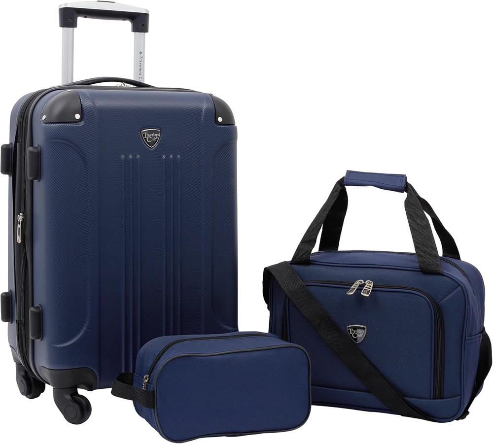 Travelers Club Chicago Hardside Expandable Spinner Luggage, Navy Blue, 3 Piece