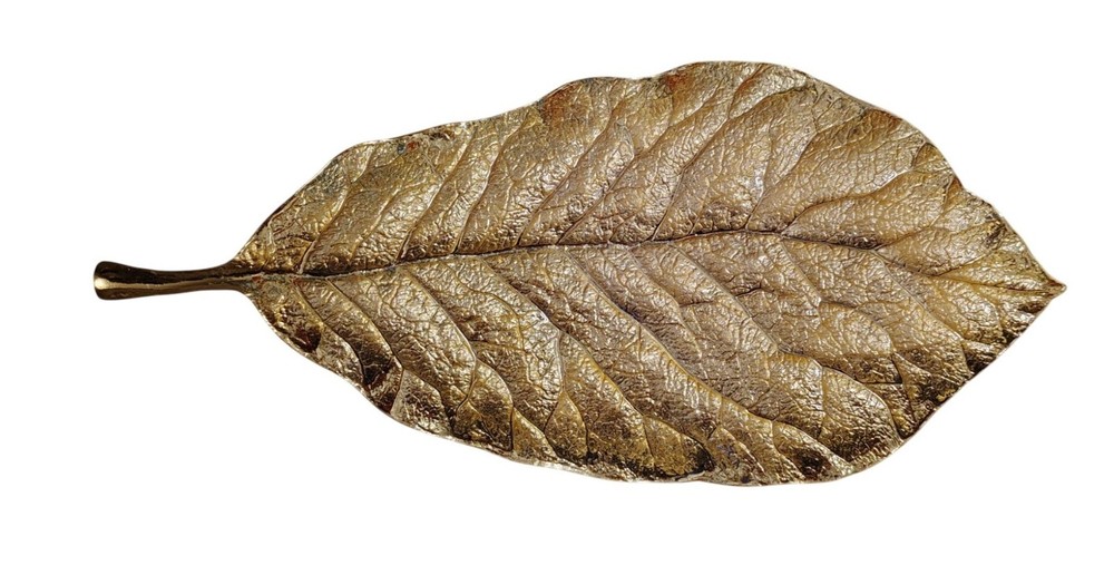 Michael Aram Magnolia Leaf Gold Tone Large Platter Tray, Signed, In Box, 19.5