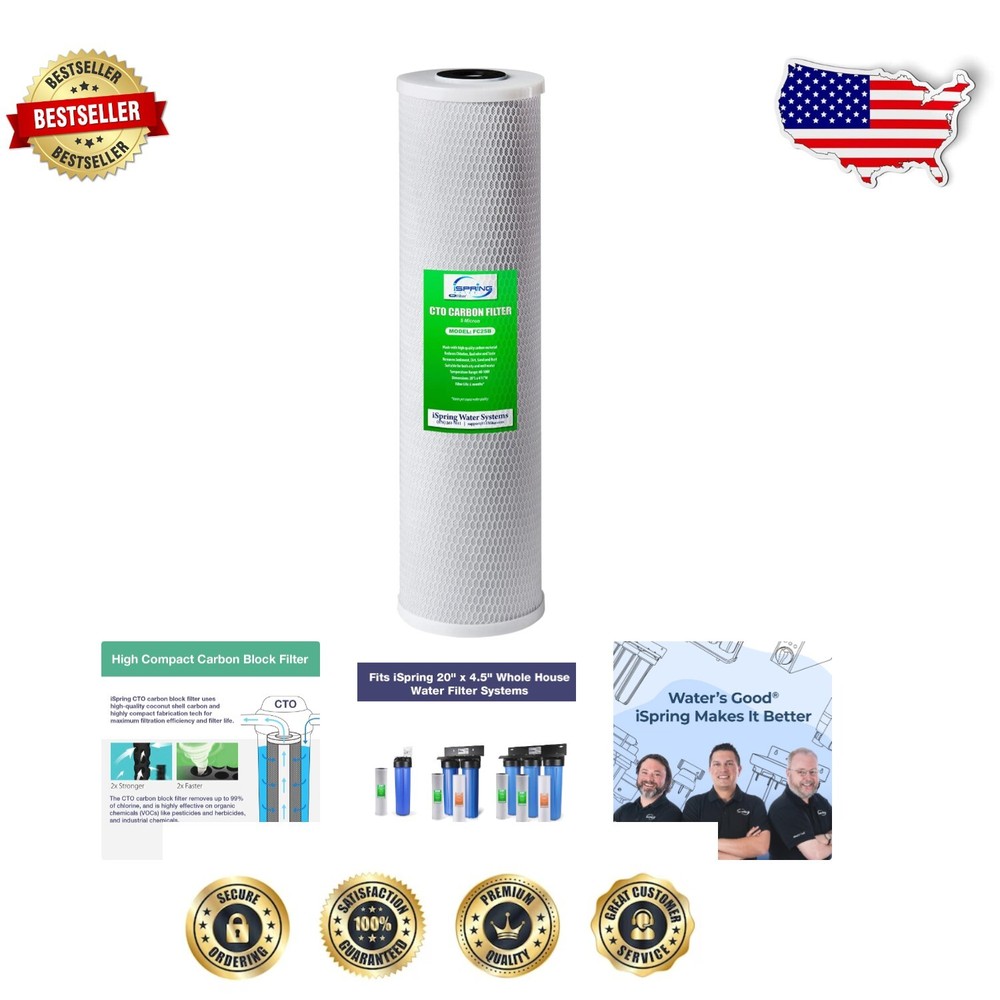 High-Performance Whole House Water Filter, 20” x 4.5” - Reduces Chlorine & Odors