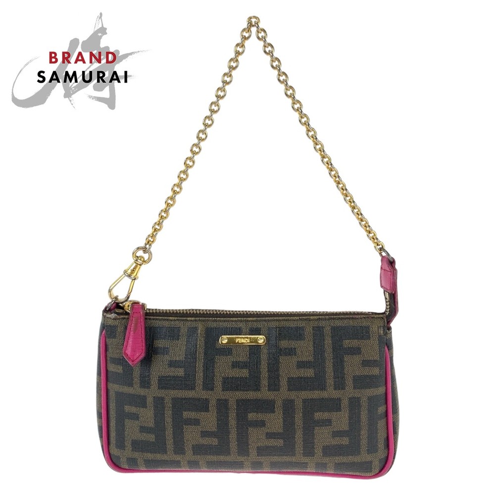 Vintage FENDI Zucca Brown & Pink Leather Bag with Gold Hardware