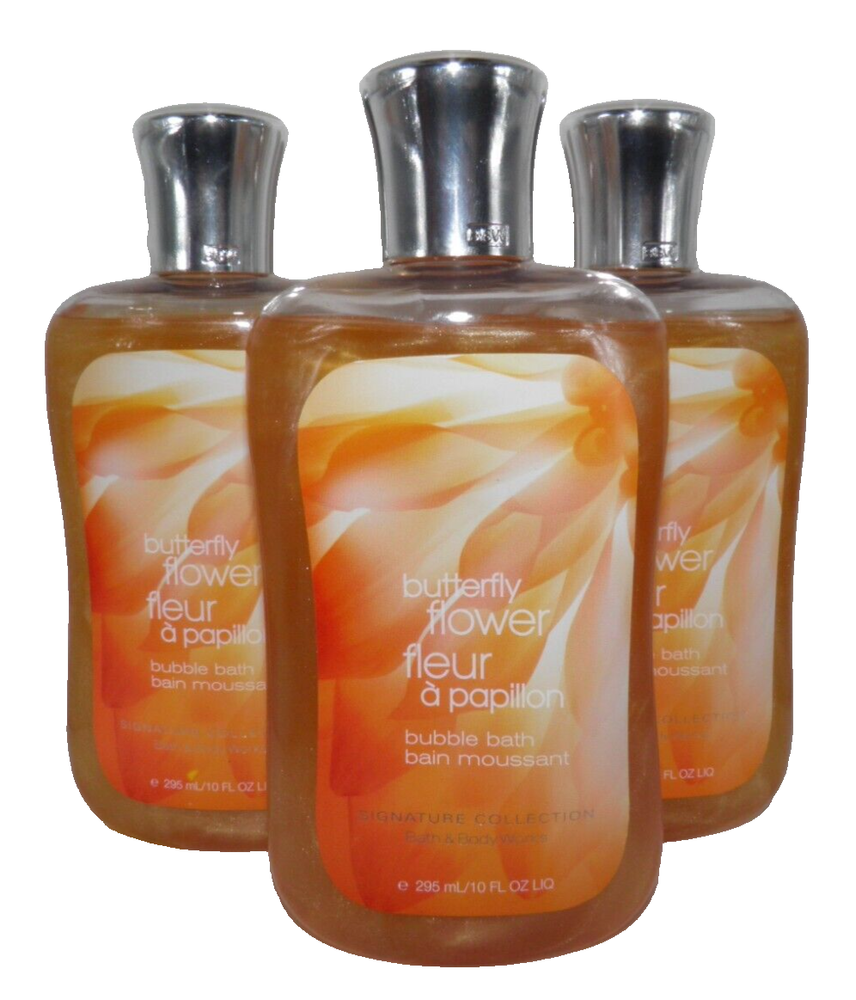 3 Bath & Body Works Butterfly Flower Bubble Bath Essential Oils 10 oz Bottle