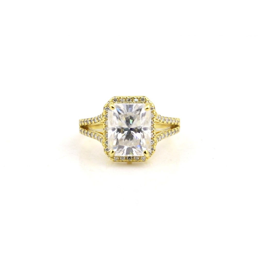 4.00Ct Emerald Cut Lab Grown Diamond Ring in 925 Sterling Silver Yellow Plated