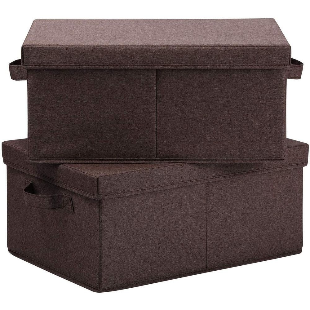 25 Qt Brown Linen Storage Bin with Lid - Set of 2 Boxes