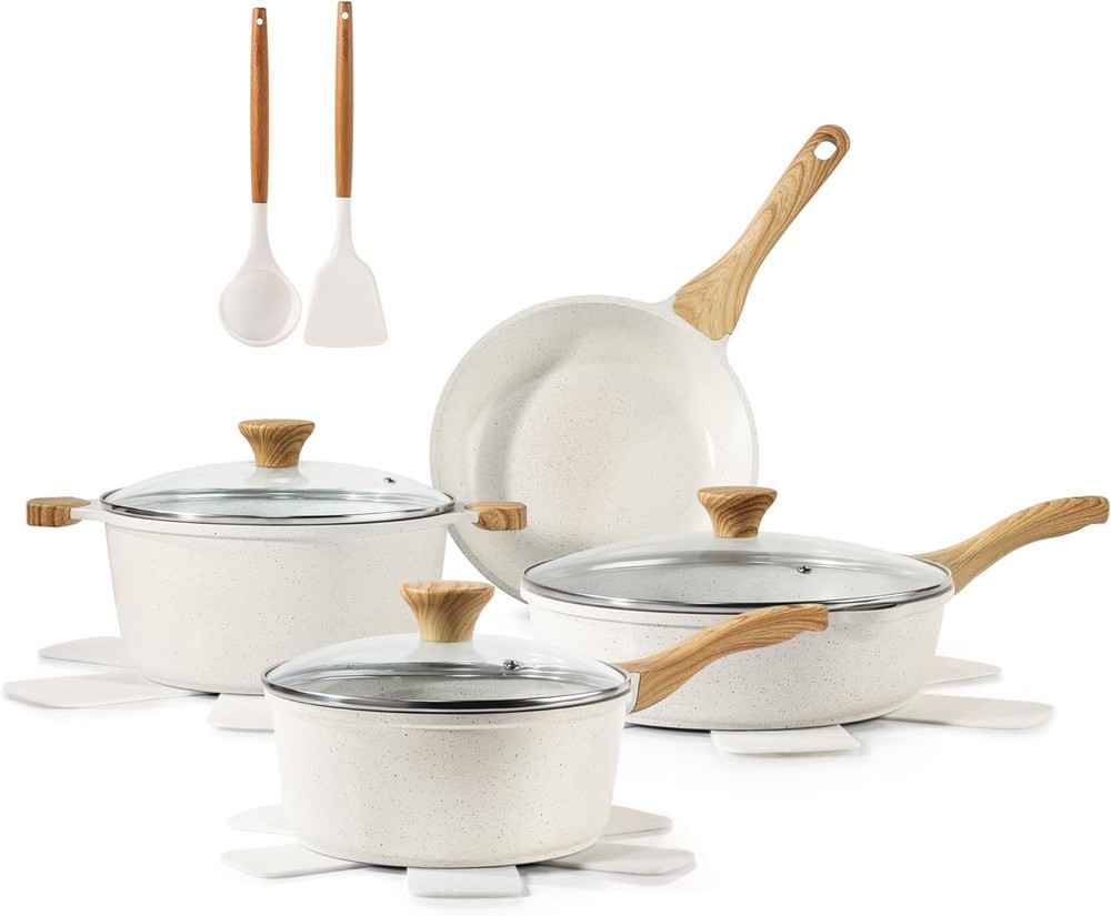 SENSARTE 13-Piece Nonstick Ceramic Cookware Set in White for Healthy Cooking