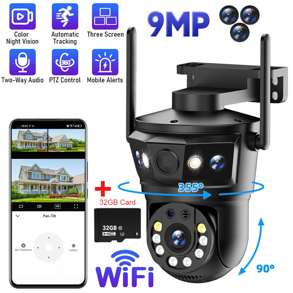 9MP Wifi IP Camera Dual Lens Security Ai Human Monitor Night Wireless CCTV Video