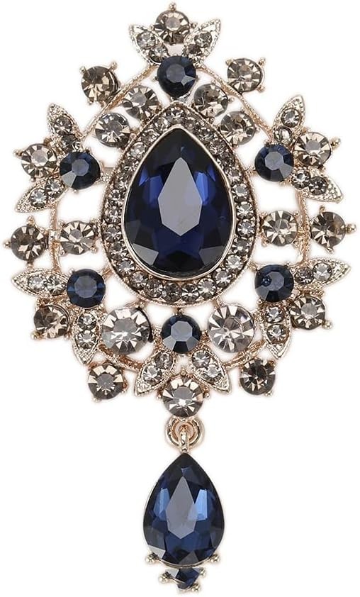 Vintage Teardrop Crystal Brooch Pin with Teardrop Pendant Elegant Rhinestone Des