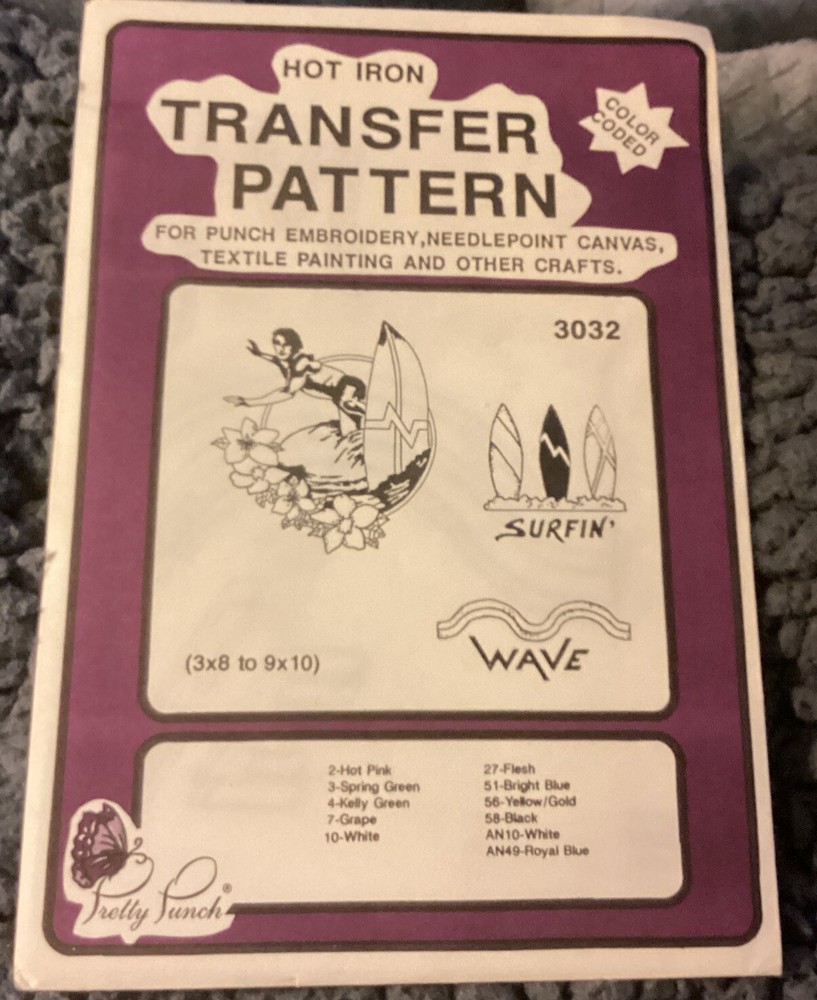 Punch Embroidery Hot Iron Transfer Pattern 3032 Surfing Design