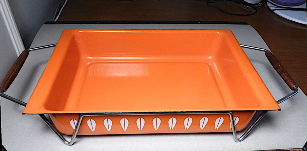Vintage Cathrine Holm, Orange LOTUS Lasagna Baking Dish with Holder,  Nice!