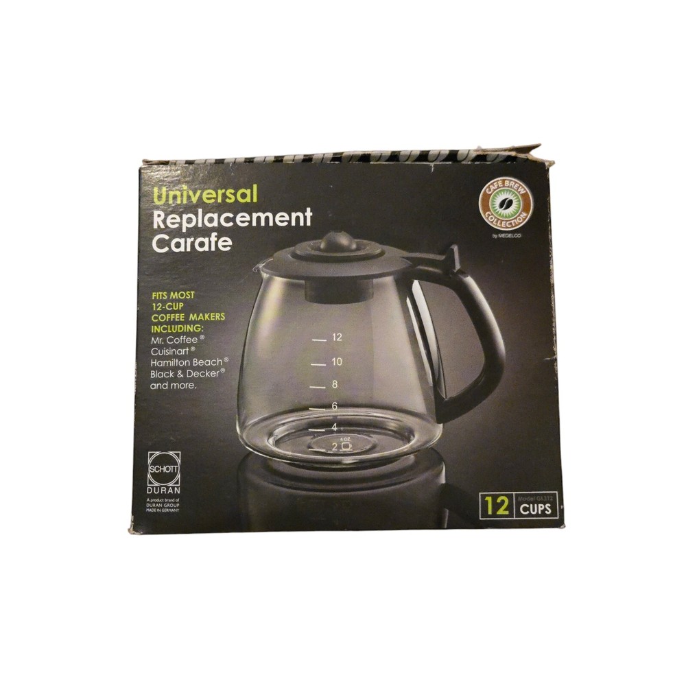 Medelco GL312BK 12-Cup Clear Glass Replacement Carafe for Coffee Makers  
