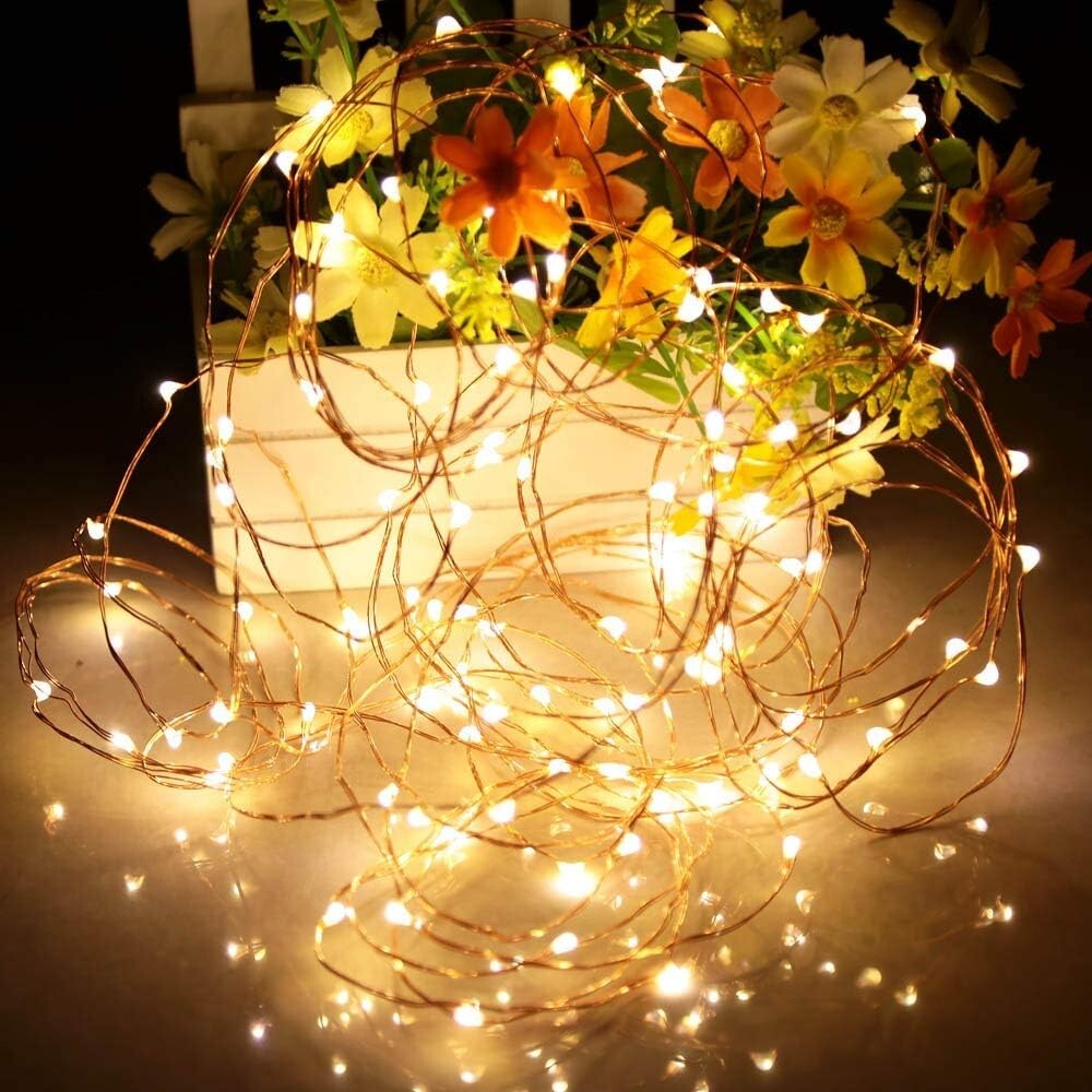 Mini Copper Wire Fairy Lights - 5m/16ft Warm White Battery Powered String Lights