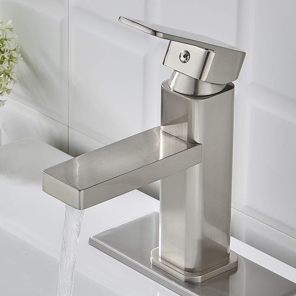 Brushed Nickel Bathroom Faucet Single Hole,Modern Square Single Handle Bathro...