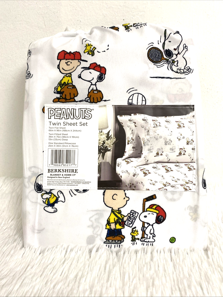 Peanuts Snoopy Twin Sheets Set 3 Pieces Boys Sports Printed White