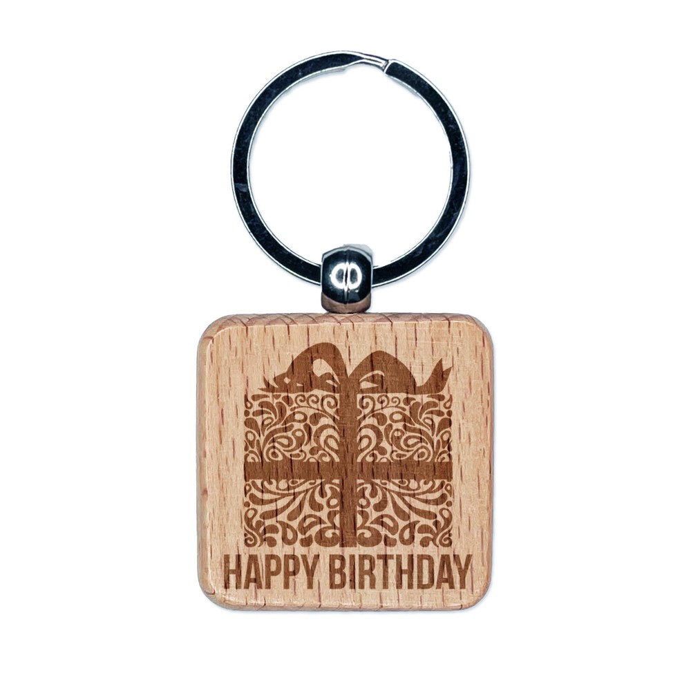 Elegant Engraved Wooden Square Keychain Charm for Birthday Gifts