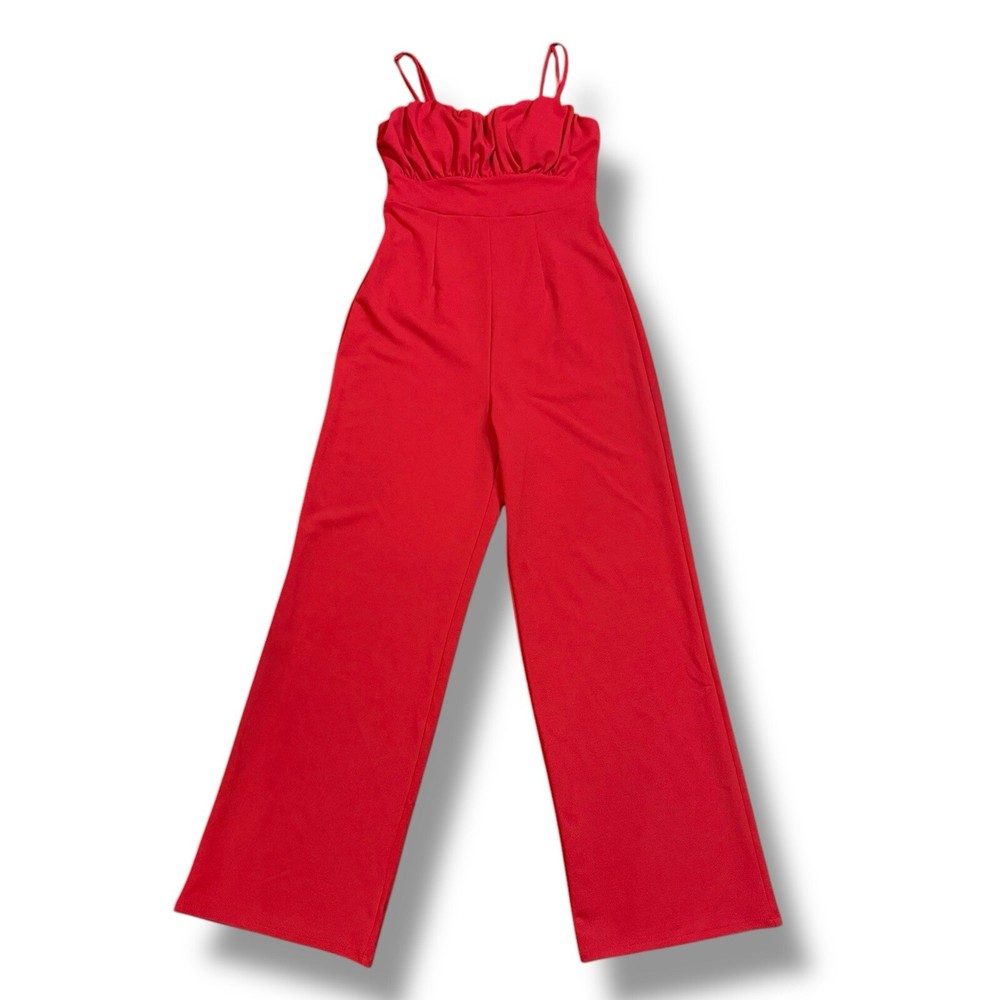 Francesca's Mi Ami Red Spaghetti Strap Ruched Bustier Jumpsuit Romper Small
