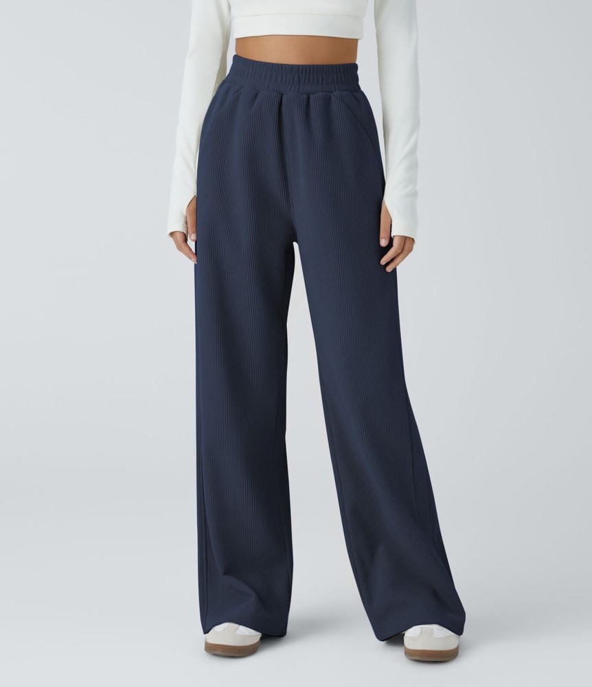 High Waisted Corduroy Pants with Side Pockets in Mood Indigo Size S