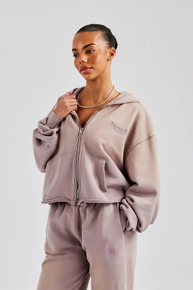 Cernucci WASHED BOXY FIT ZIP THROUGH HOODIE - PINK Size Medium