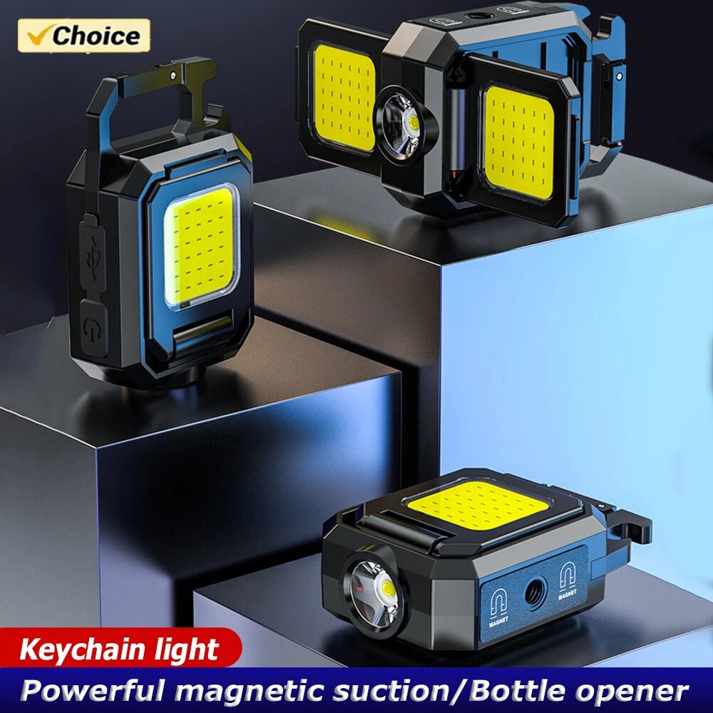 3pc 1000LM COB LED Keychain Flashlight with 800mAh Rechargeable Battery for Outdoor Use