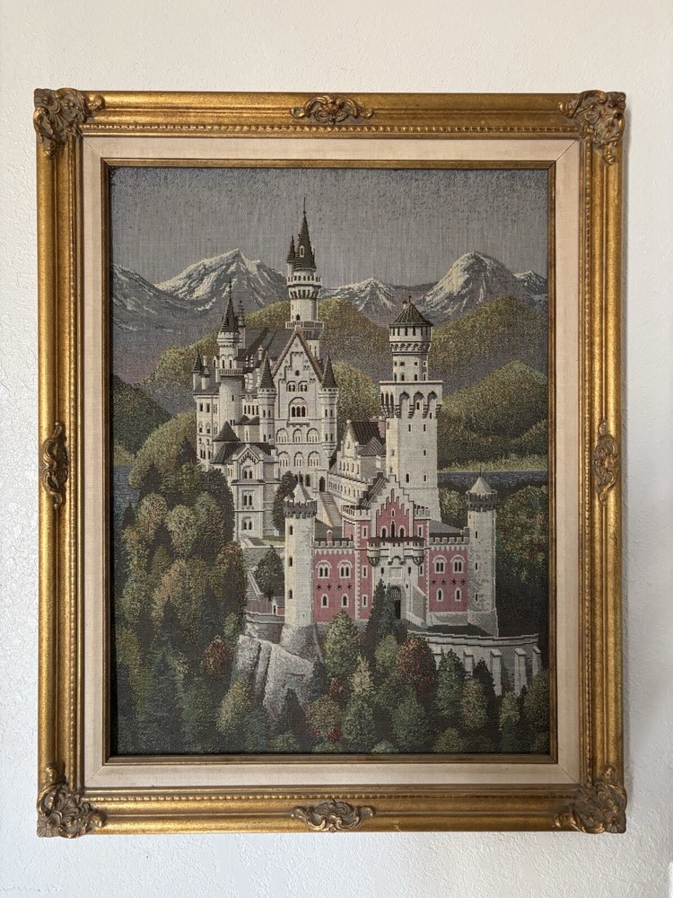 HY-JO Golden Wooden Frame 18 X 24 Pictorial Tapestry Of Neuschwanstein Castle