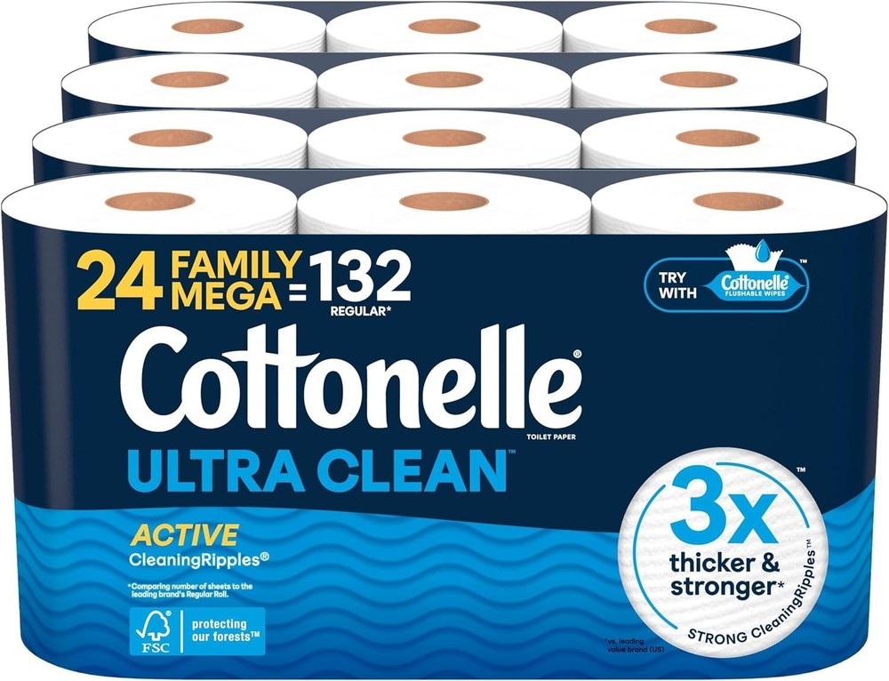 1- Ply, 6 Count (Pack of 4), (24 Family Mega Rolls= 132 Regular Rolls),