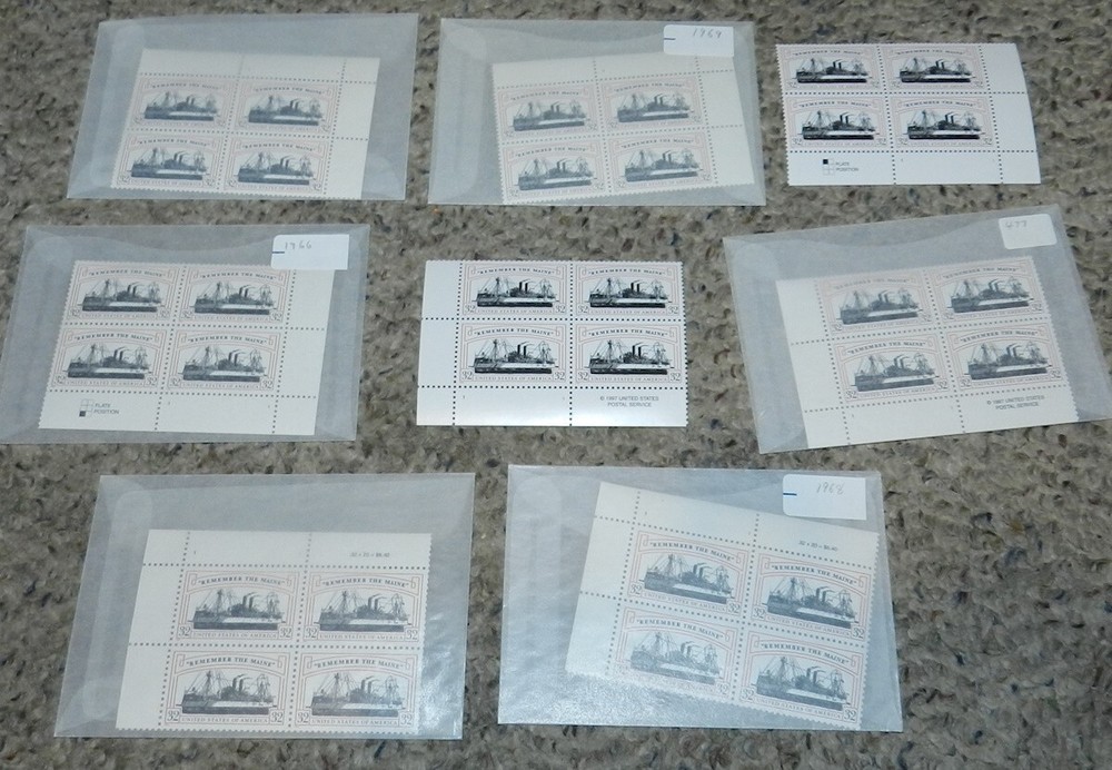 Unused Stamp lot of 8 Scott #3192 Remember the Maine - 32 cent Plate Blocks