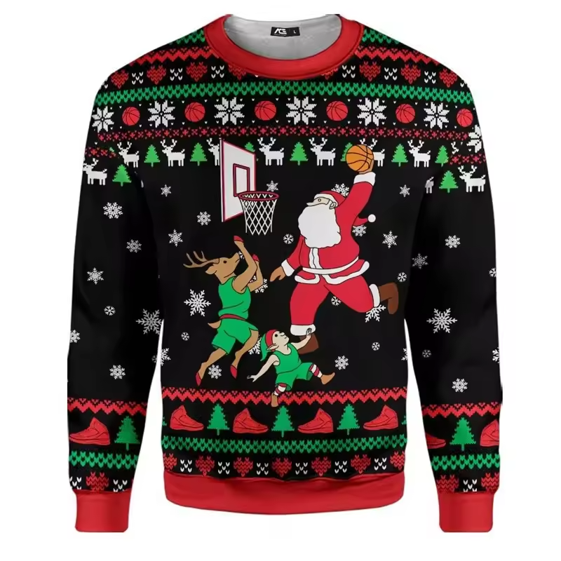 Funny Ugly Christmas Sweater, Santa Dunking, Xmas Basketball Sweatshirt