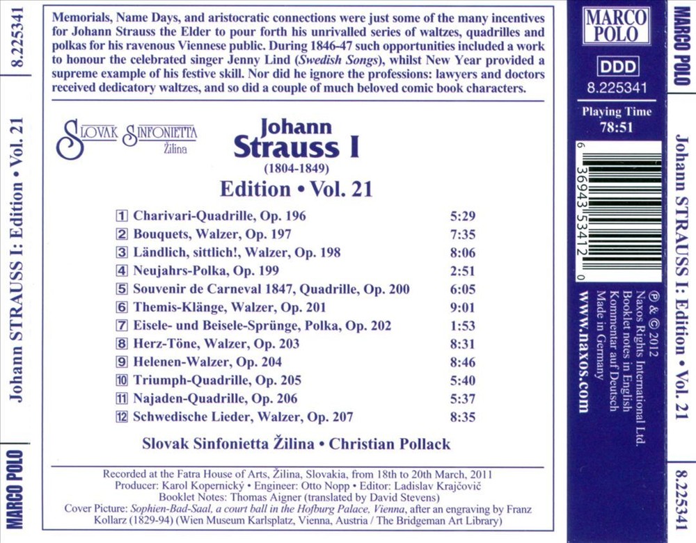 SLOVAK SINFONIETTA/CHRISTIAN POLLACK JOHANN STRAUSS I EDITION, VOL. 21 NEW CD