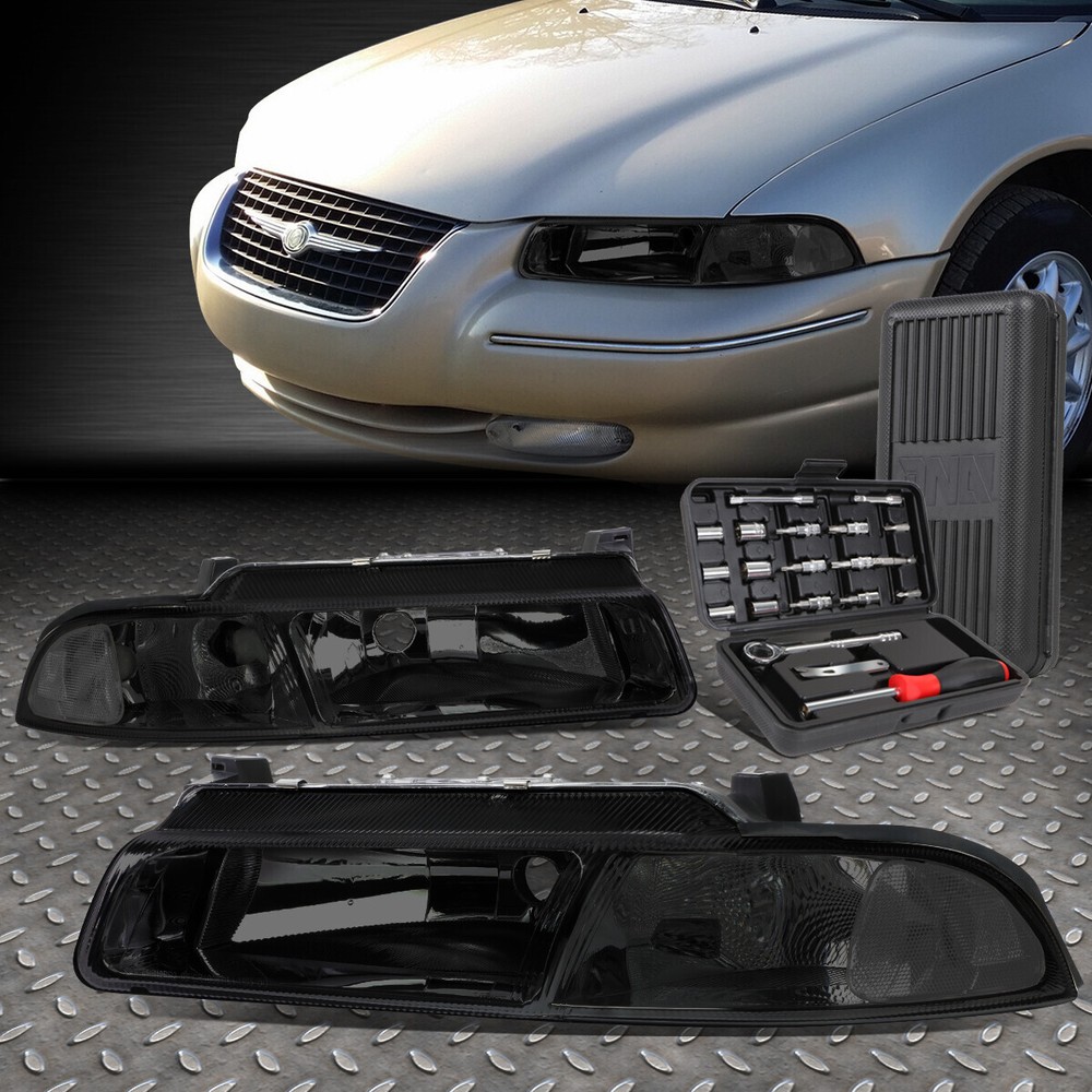 FOR 95-00 CIRRUS STRATUS SMOKED HOUSING CLEAR SIDE HEADLIGHT HEAD LAMP+TOOL SET