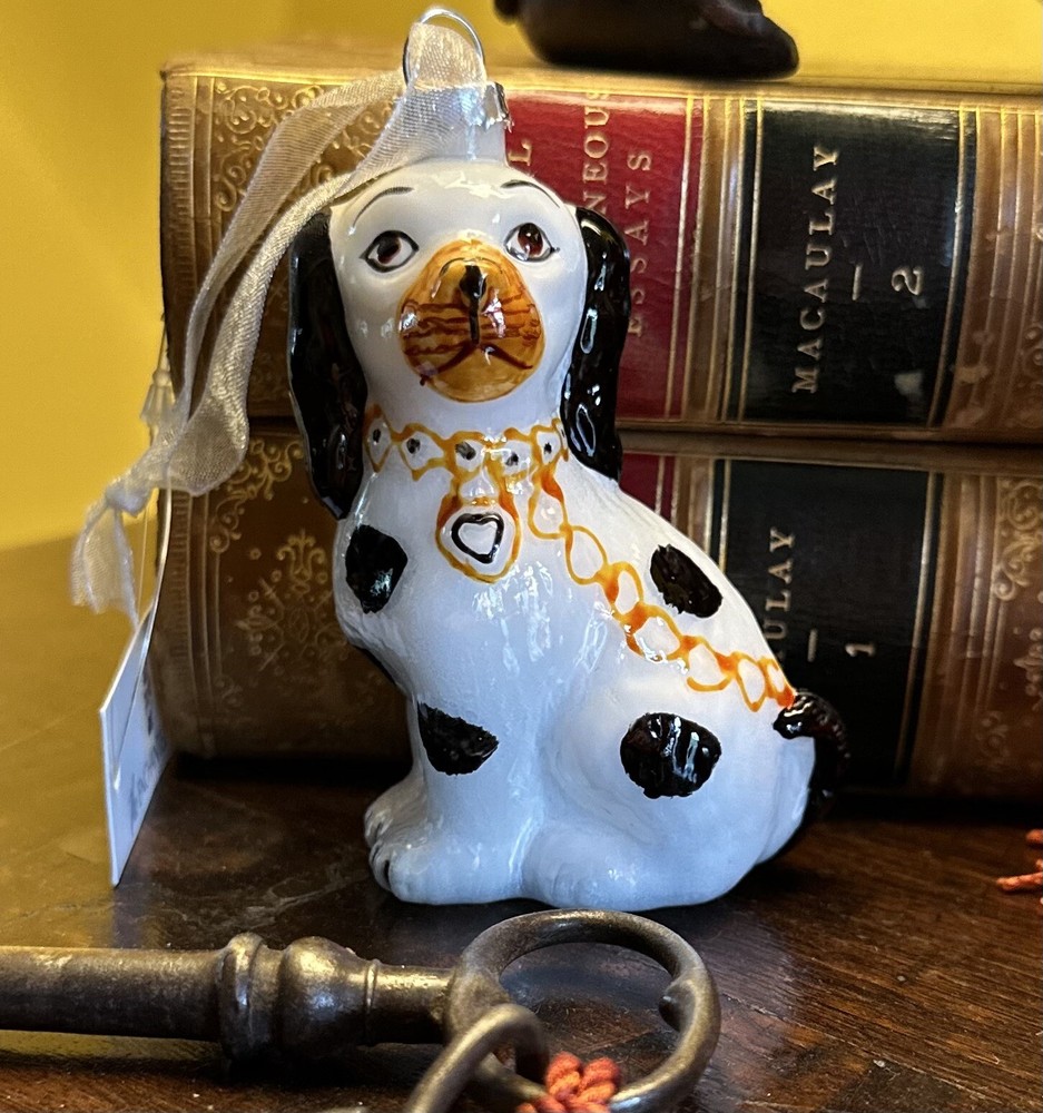 NEW Staffordshire Dog Ornament ✨ Antique Cavalier King Charles ✨ White & Black