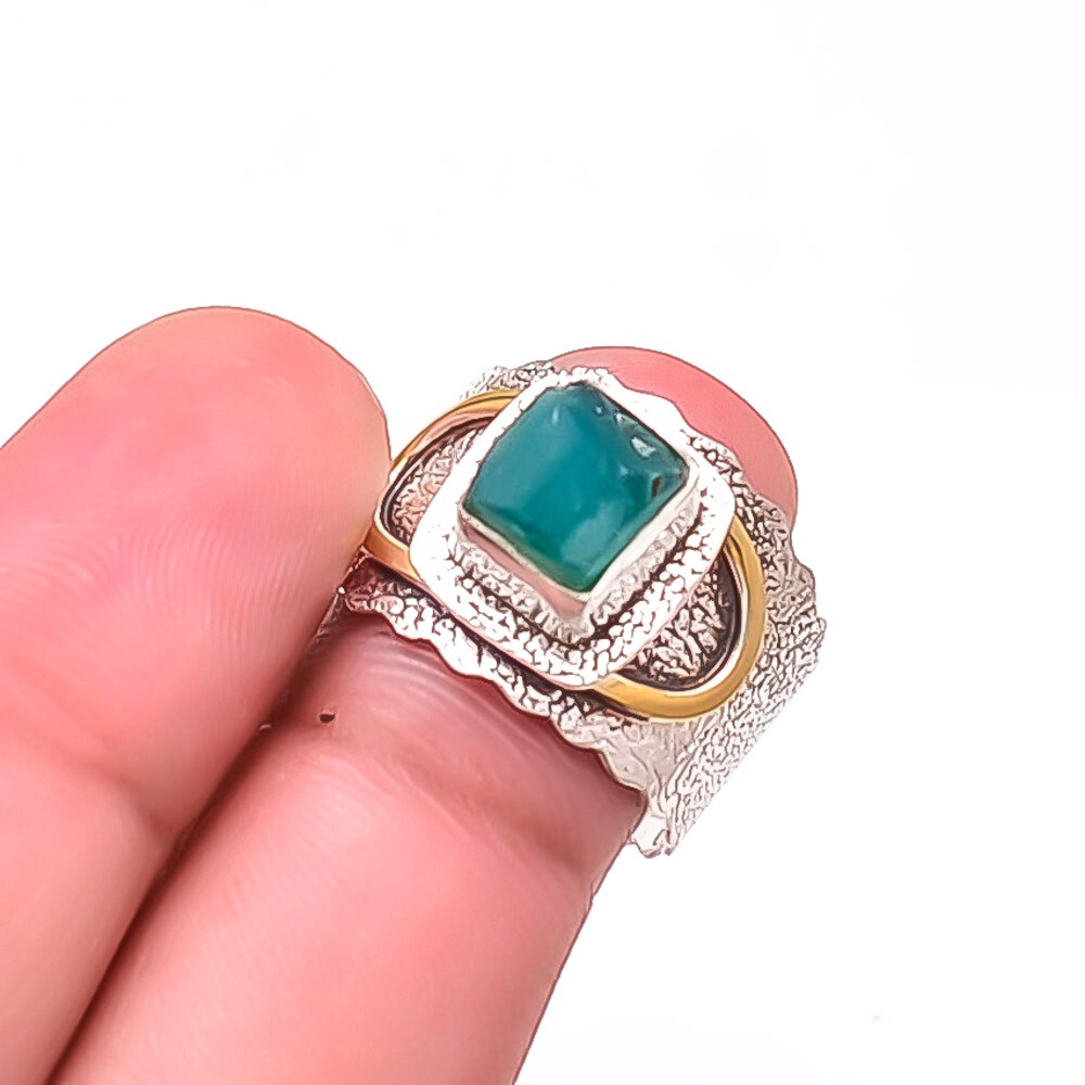 Green Onyx 925 Sterling Silver Designer Oxidised Ring S.8 R38 Valentine Gift