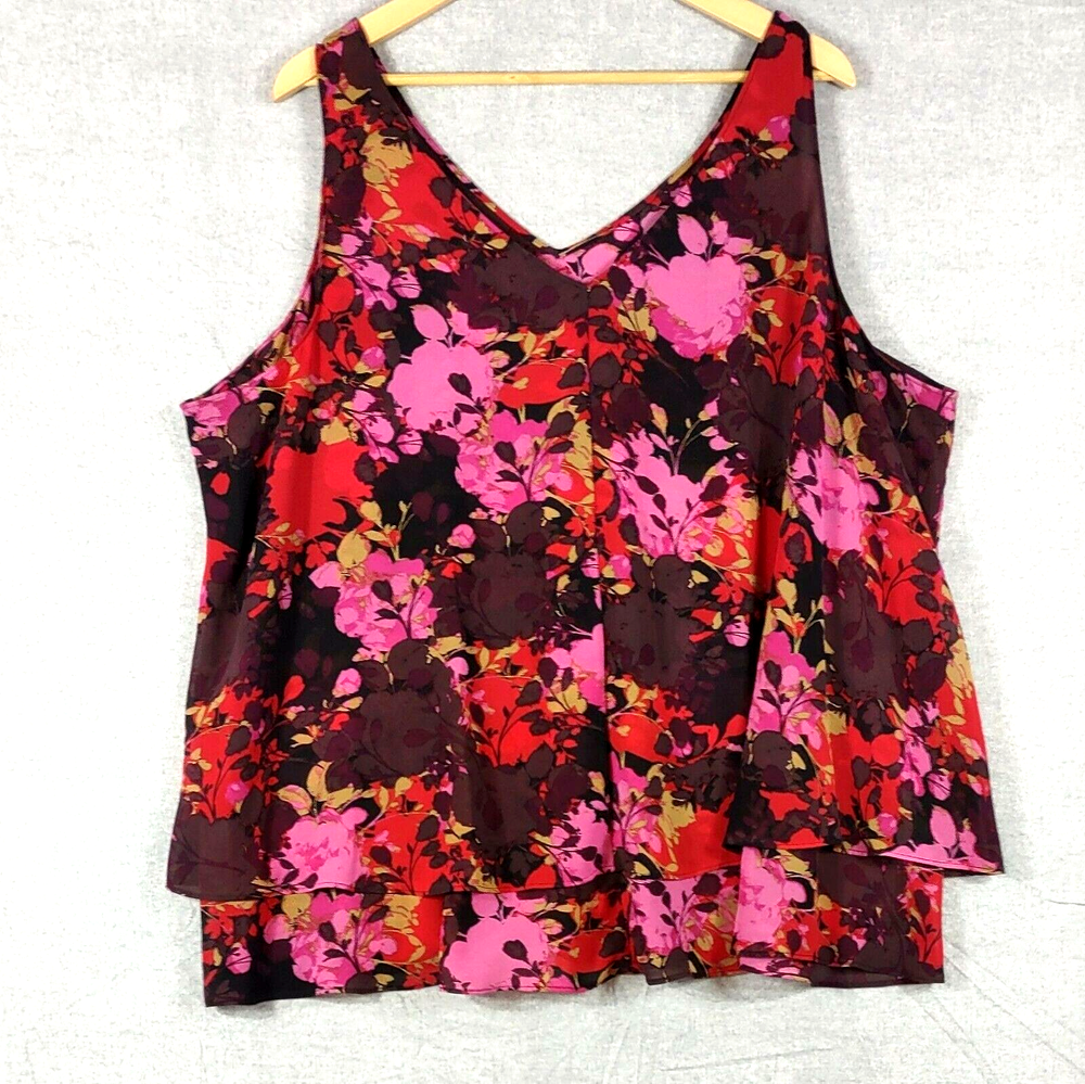 Lane Bryant Top Womens Plus 24 Bohemian Floral Chiffon Tiered Ruffle Tank