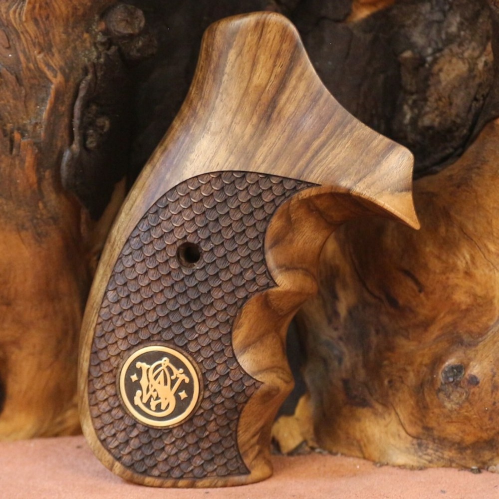 Smith Wesson N Frame Roundbutt Walnut Wooden Grips, Brass Logo