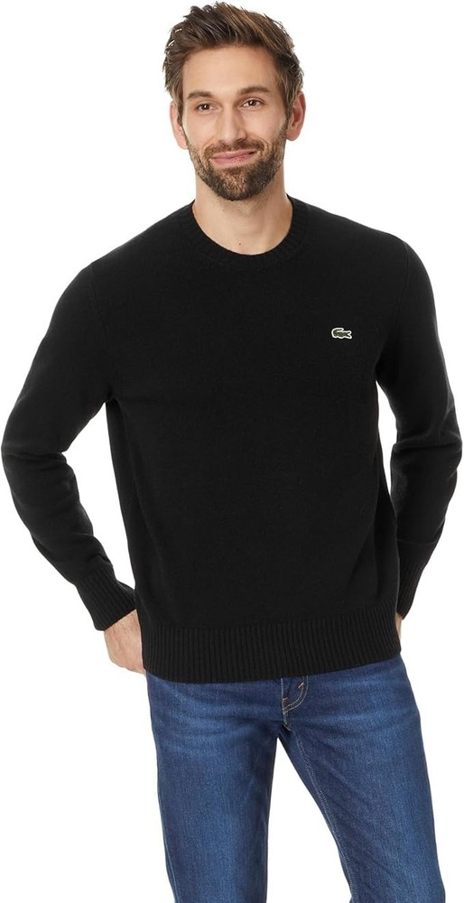 Lacoste Mens Carded Wool Crew Neck Sweater Classic Fit Black 5 - L; $150 MSRP