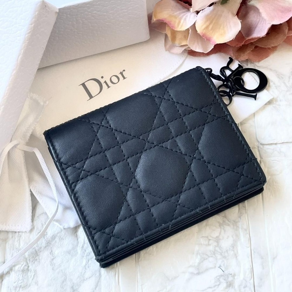 Dior Matte Black Gardenia Folding Wallet Authentic Preowned Durable