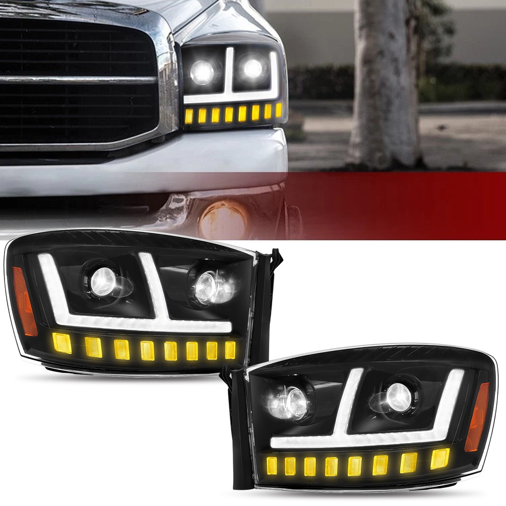 For 2006-2008 Dodge Ram LED Projector Headlights w/DRL Sequential Turn Signal