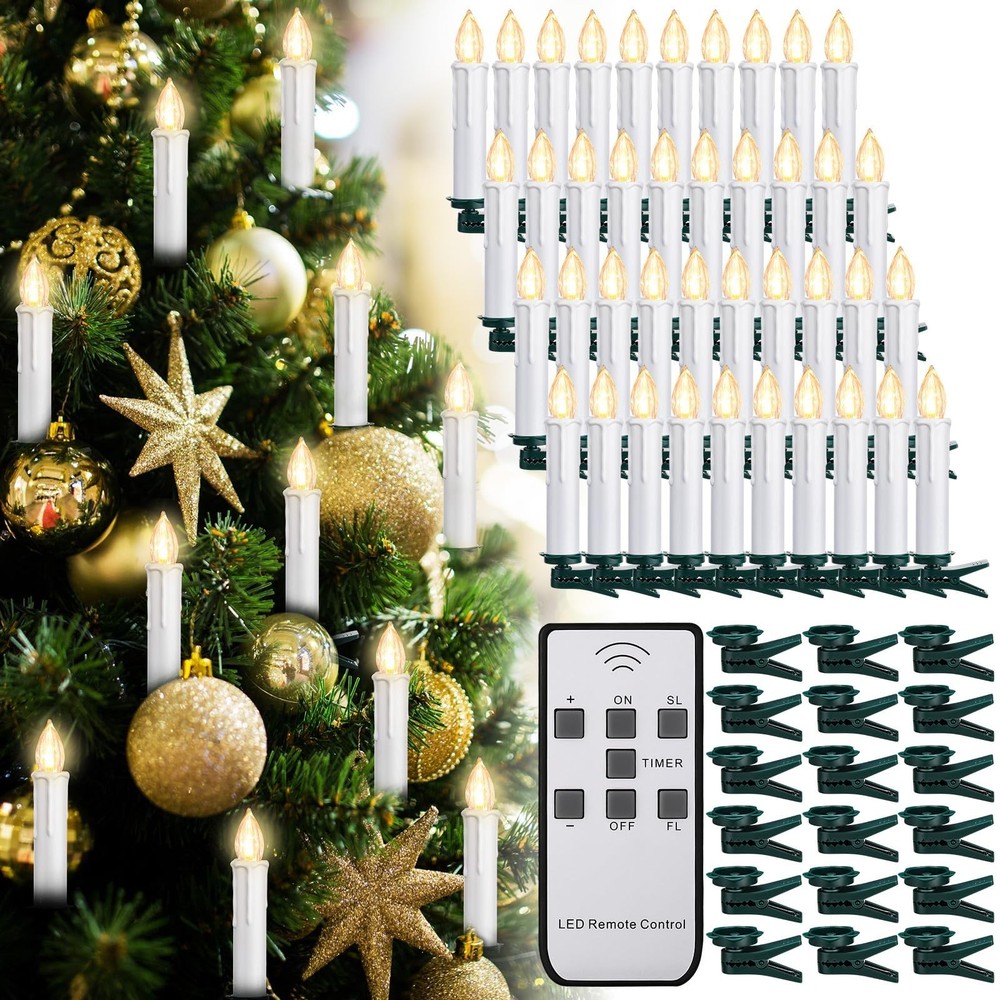 Retisee 40-Pack Christmas LED Window Candles with Remote & Tree Clips Battery Operated Flameless Candles