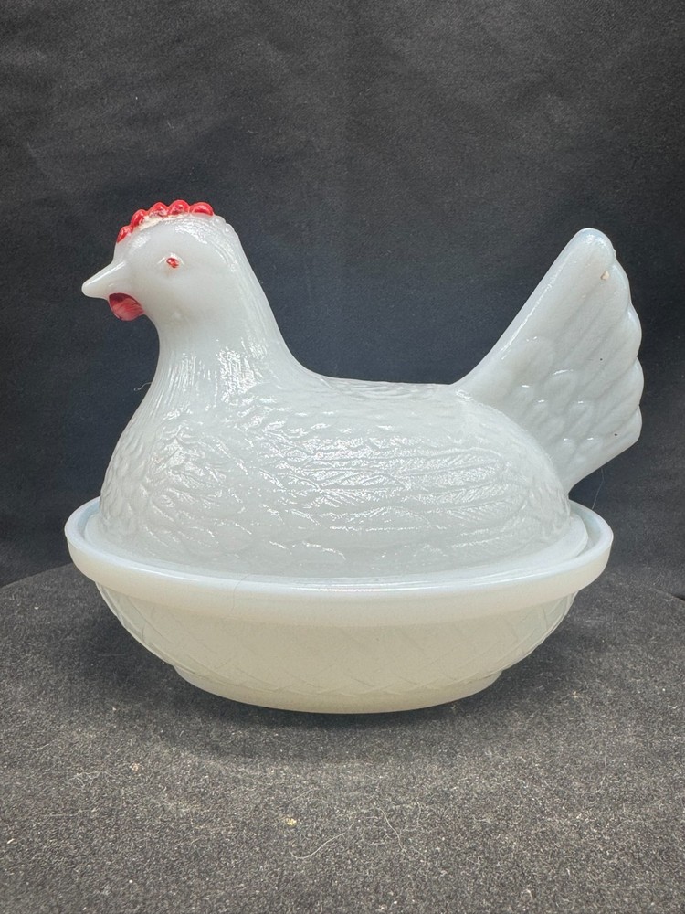 Vintage Indiana Glass Milk Glass 4 Inch Hen on a Nest Candy Dish