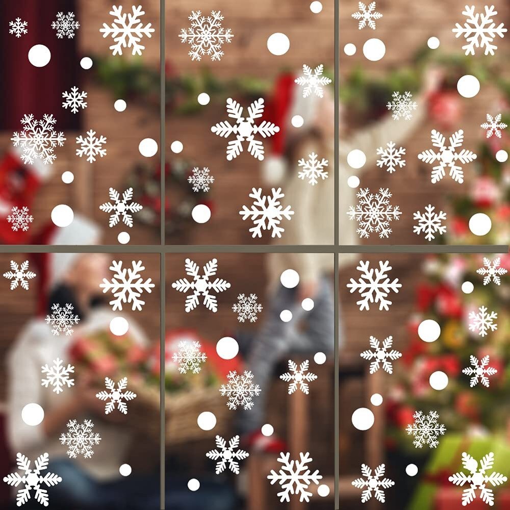 306Pcs Christmas Snowflakes Window Clings Decals Decorations White Christmas ...