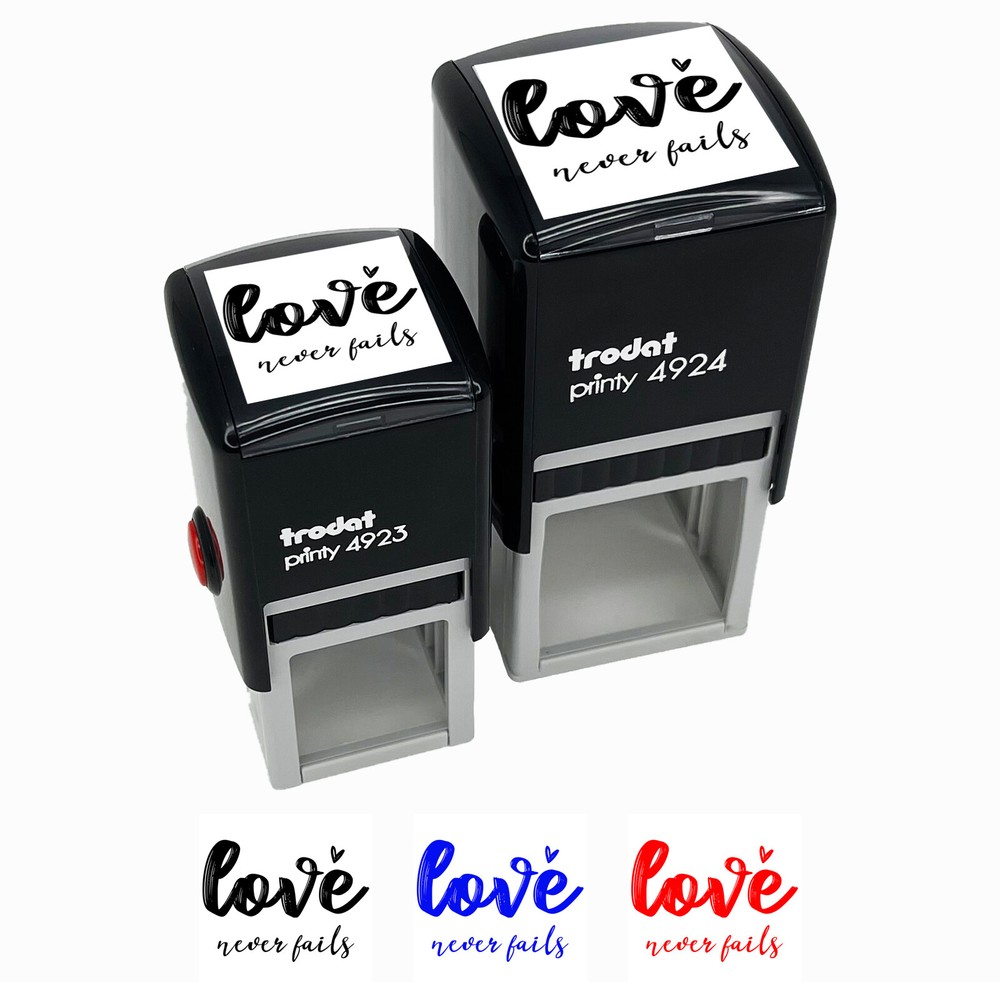 Love Never Fails Inspirational Bible Verse Self-Inking Rubber Stamp Ink Stamper