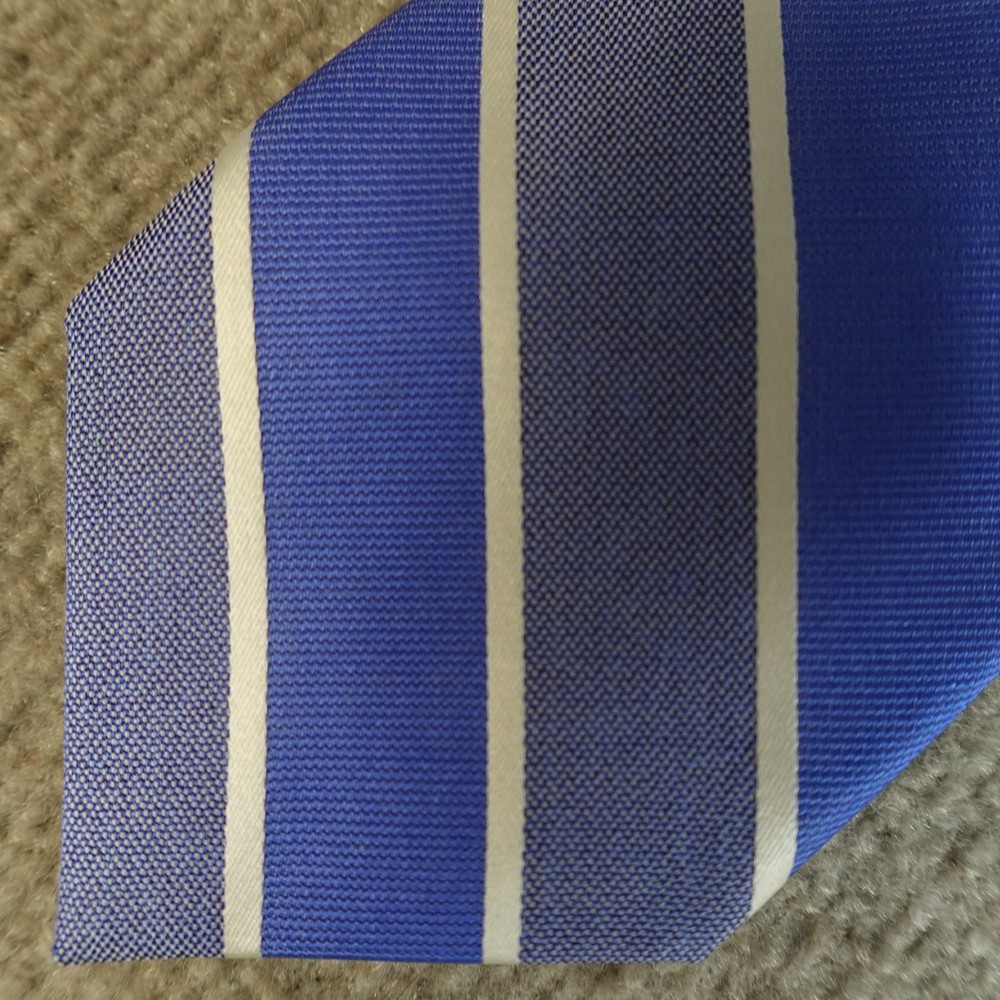 Paul Stuart Tie Blue Striped Repp Silk Cotton Blend Made in USA