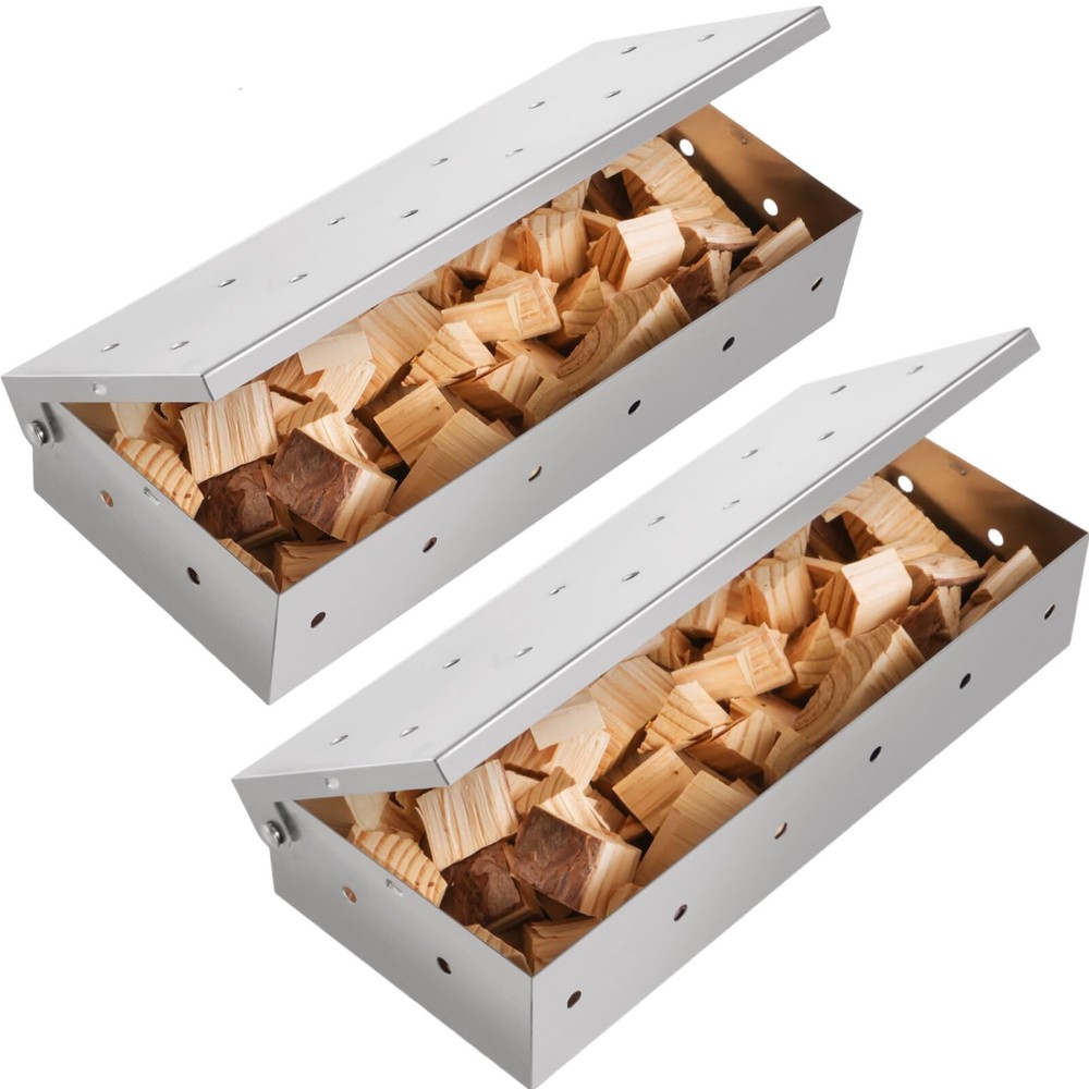2 Pack Stainless Steel Smoker Box, for Use with Wood Chips to Add Smoky BBQ F...