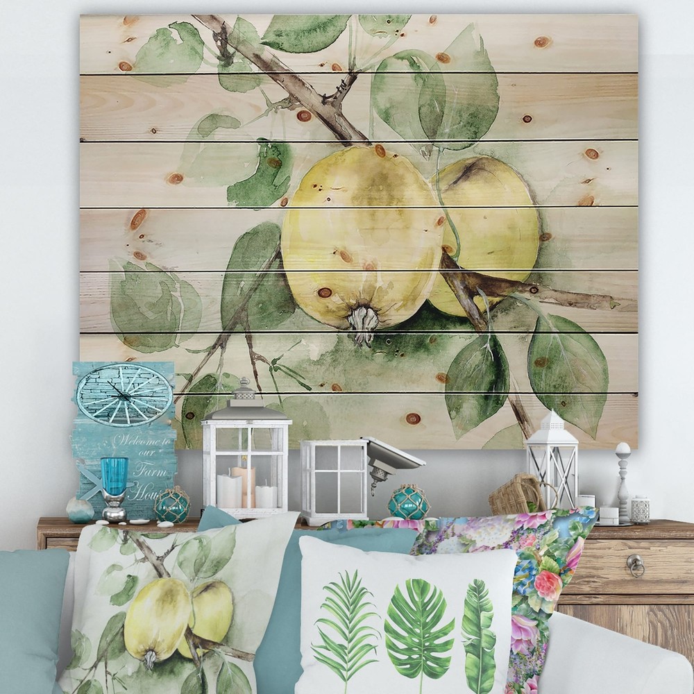 Designart 'Vintage Green Appels' Farmhouse Print on Natural