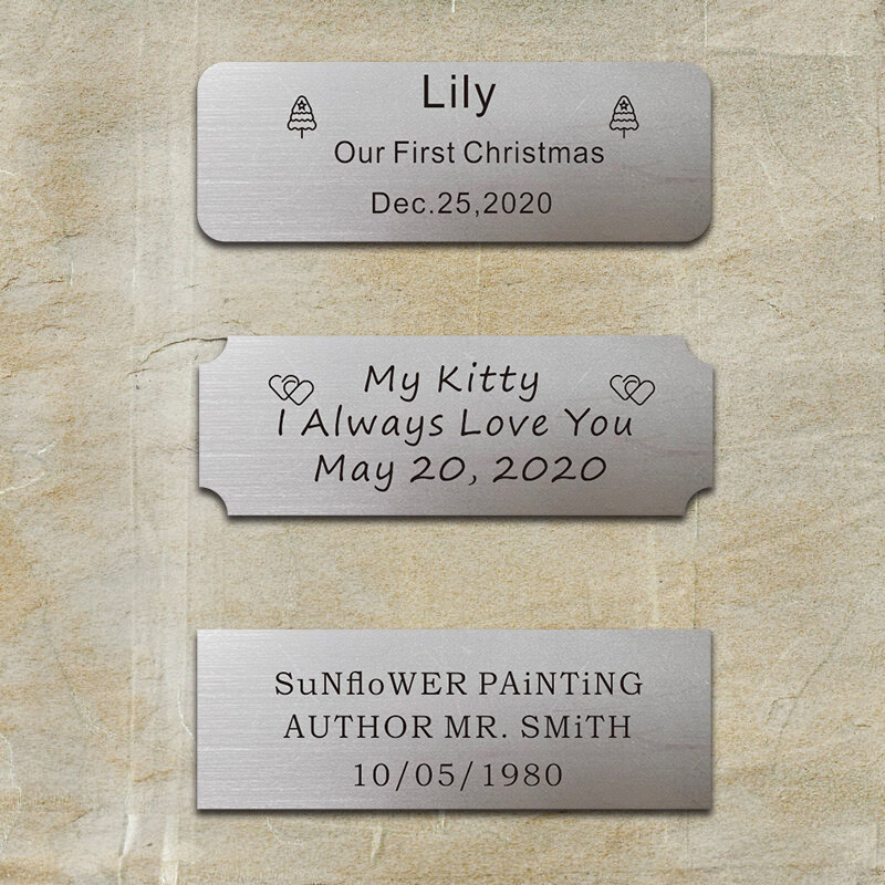 Custom Engraved Silver Brass Plate Picture Frame Art Label Name Tag 3